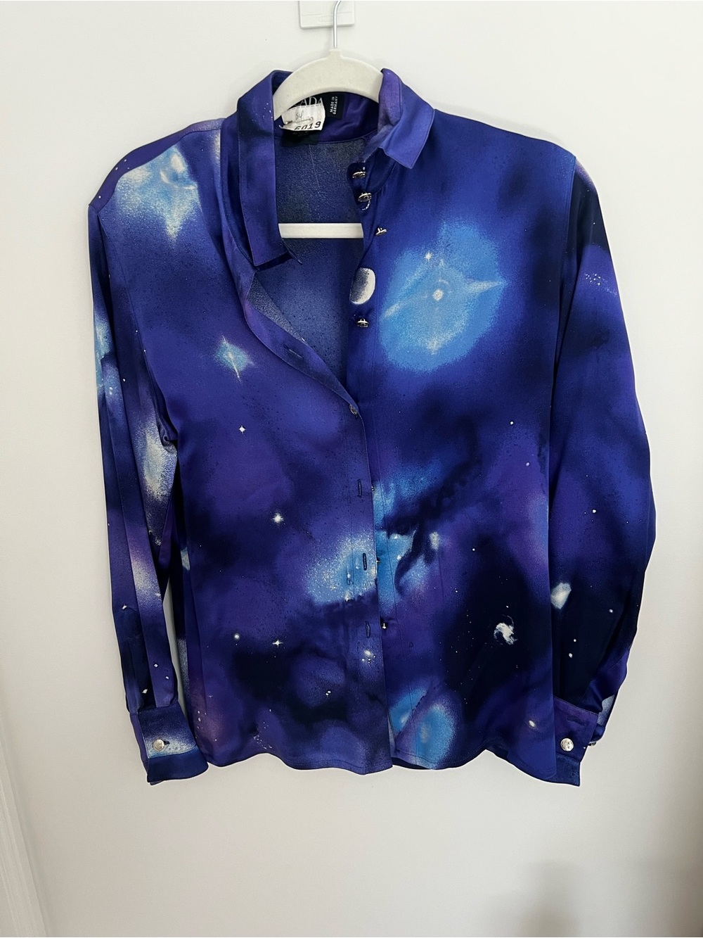 Escada Deep Blue Galaxy Print Button-Down Shirt
